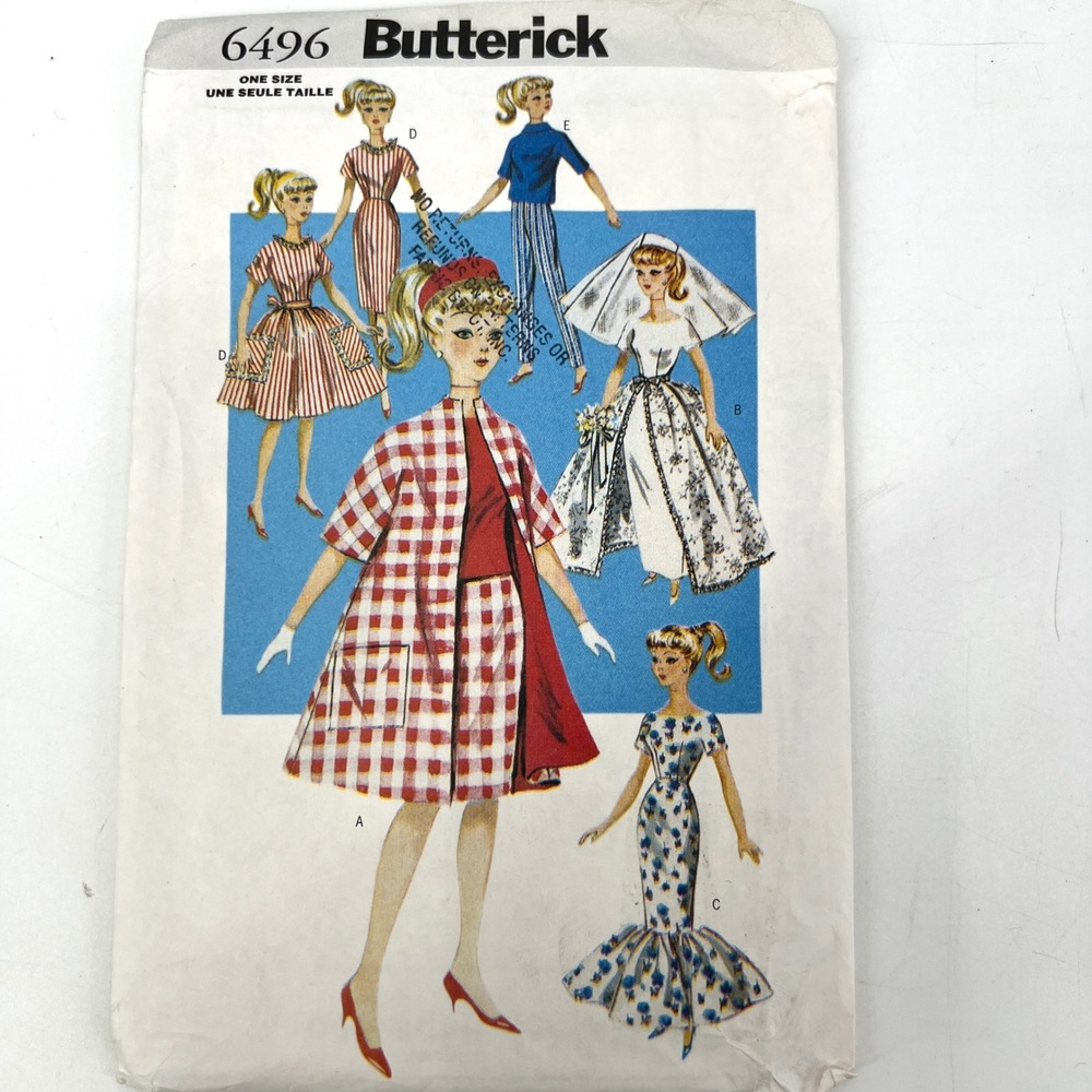 Butterick 6496‎ Sewing Pattern, Retro 11 1/2" Fashion Doll Clothes Wedding Gown
